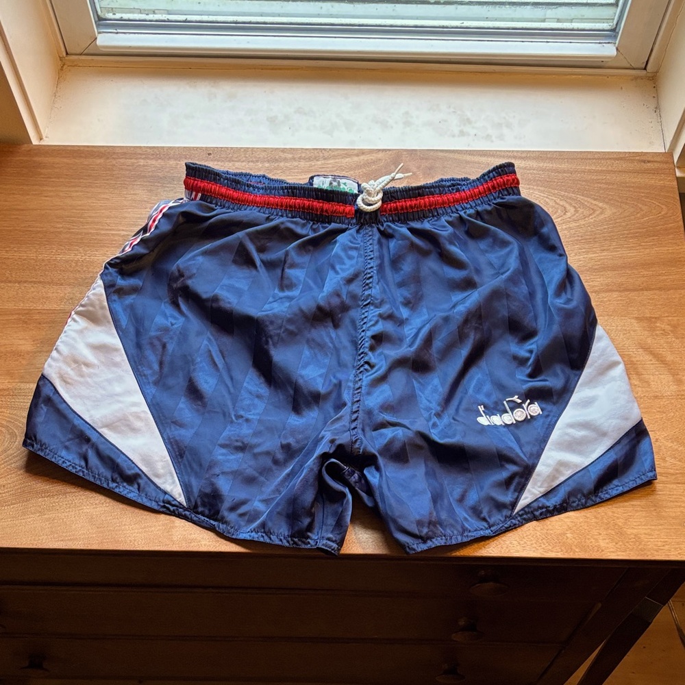 Diadora Navy Blue and White Athletic Shorts